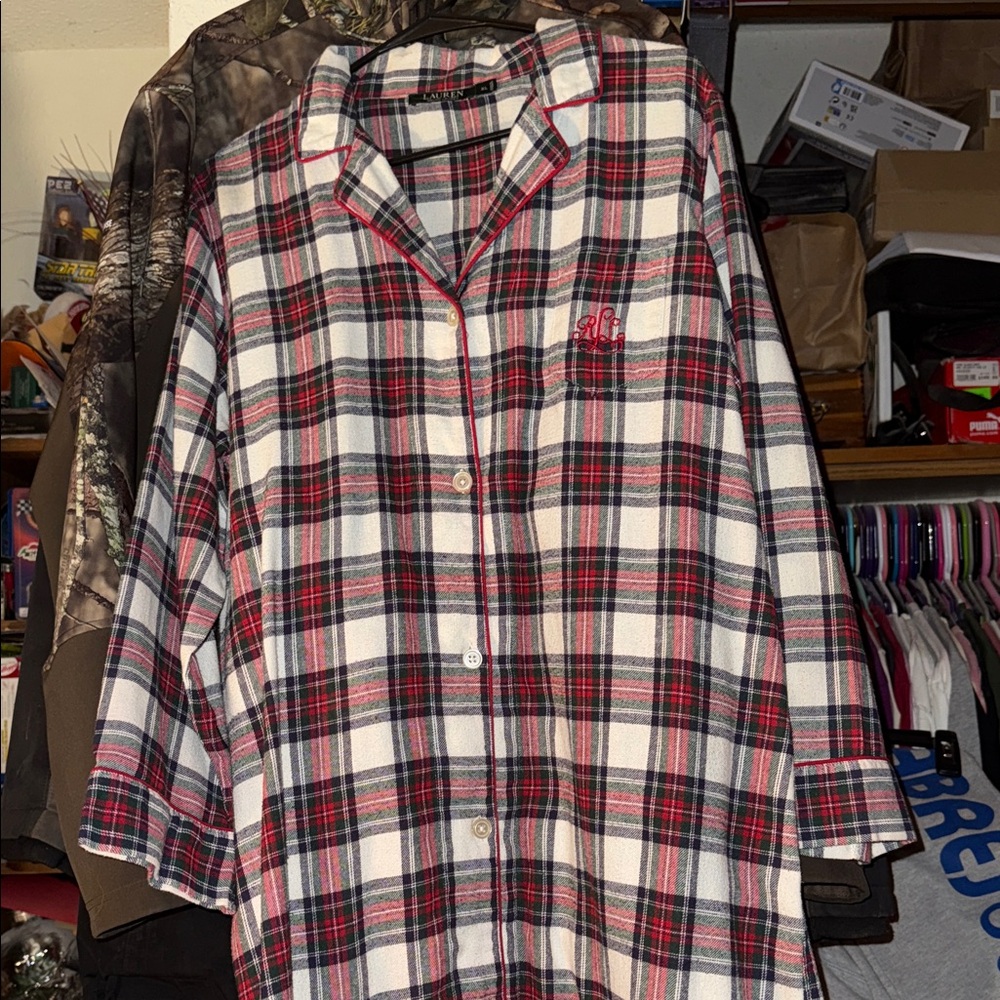 SOLD 👚 Lauren by Ralph Lauren XL Tartan Plaid Button Down Cozy Womens Nightshirt